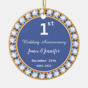 1st Wedding Anniversary diamond Custom Names Ceramic Ornament