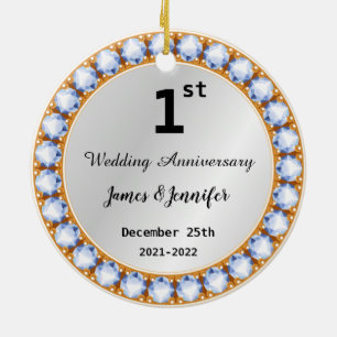 1st Wedding Anniversary diamond Custom Names Ceramic Ornament