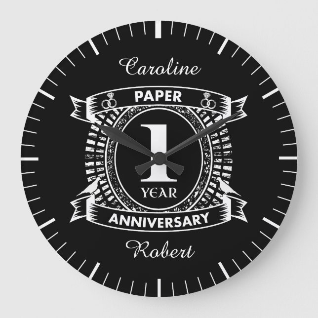 1ST wedding anniversary distressed crest Large Clock (Front)