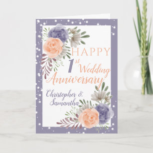 1st Wedding Anniversary Floral Purple Peony  Card