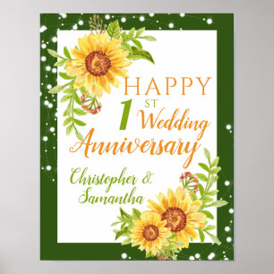 1st Wedding Anniversary Floral Sunflower Poster
