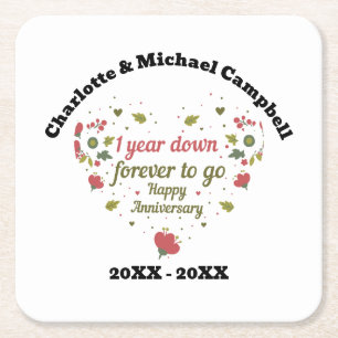1st Wedding Anniversary Gift Personalised Square Paper Coaster