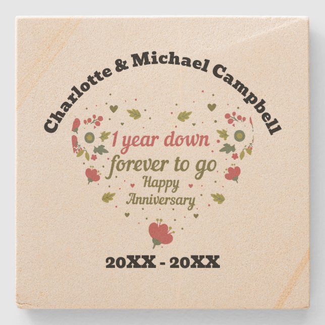 1st Wedding Anniversary Gift Personalised  Stone Coaster (Front)