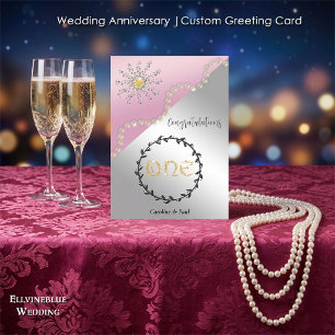 1st Wedding Anniversary Gold & Pearls Greeting Card