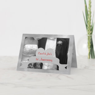 1st Wedding Anniversary Grayscale with Heart Card