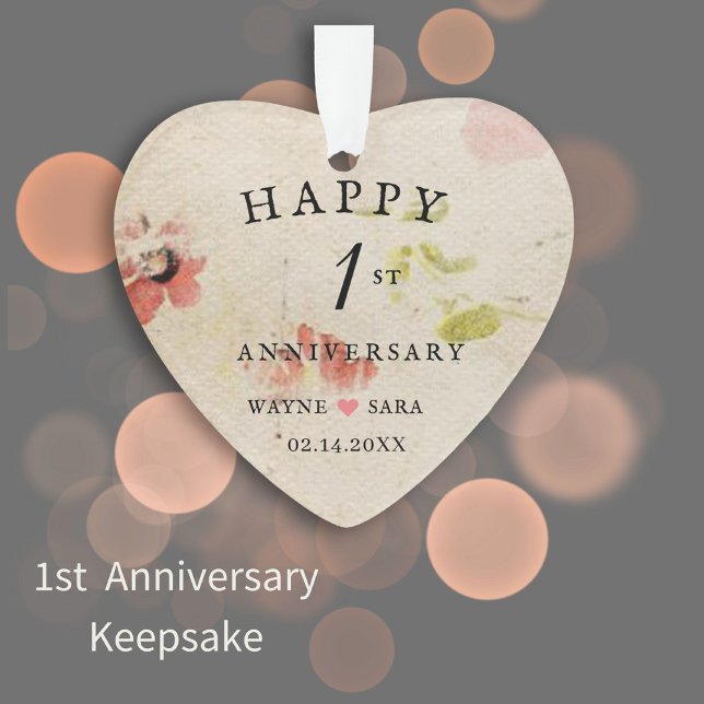 1st Wedding Anniversary Hand Pressed Paper Ornament (Remember the First Anniversary of your marriage in style. Handmade paper look.)