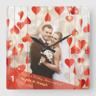 1st Wedding Anniversary Hearts Curtain Wall Clock