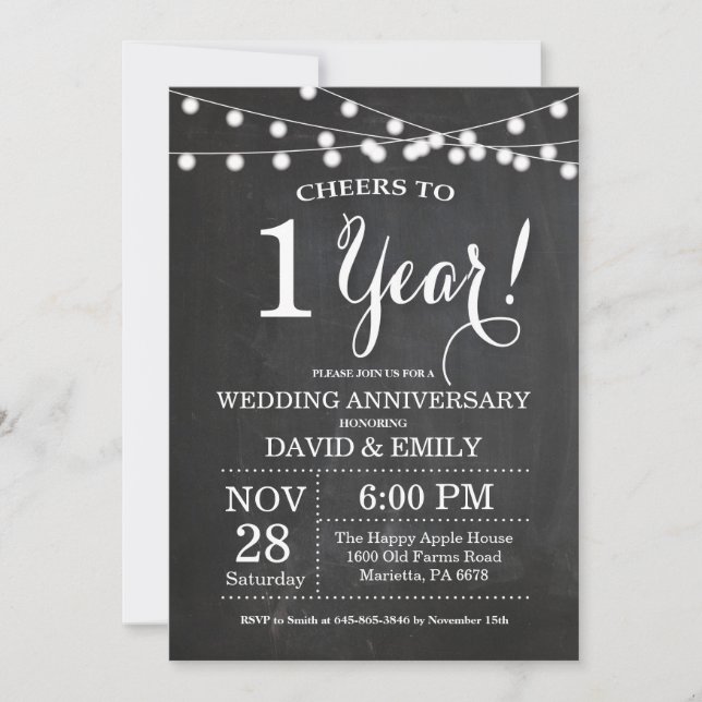1st Wedding Anniversary Invitation Chalkboard (Front)