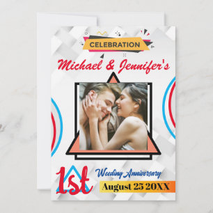 1st Wedding Anniversary Modern Personalised Photo Invitation