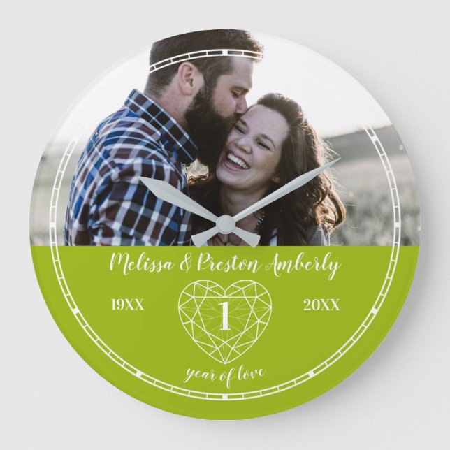 1st Wedding Anniversary outline peridot heart Large Clock (Front)
