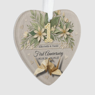 1st Wedding Anniversary Paper Crane Photo Keepsake Ornament