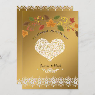 1st Wedding Anniversary Party Gold Fall Leaves Invitation