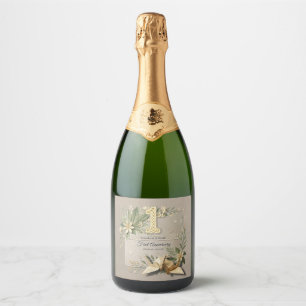 1st Wedding Anniversary Party Paper Cranes Couple Sparkling Wine Label