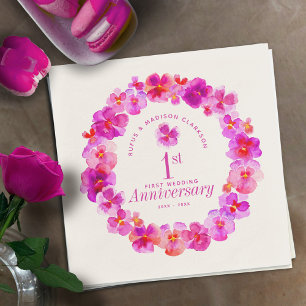 1st wedding anniversary party pink pansy  napkin