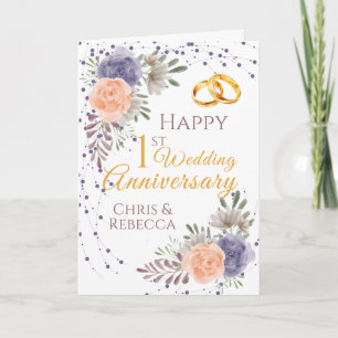 1st Wedding Anniversary Peony Rose Purple  Card