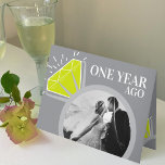 1st wedding anniversary peridot now then photo card<br><div class="desc">1st wedding anniversary now and then photo template card in grey, with peridot green and white sparkle. Featuring a graphic eternity ring with two photos of you and your partner now and then. Personalised with your own photos of your wedding day and a current photo on the inside then add...</div>