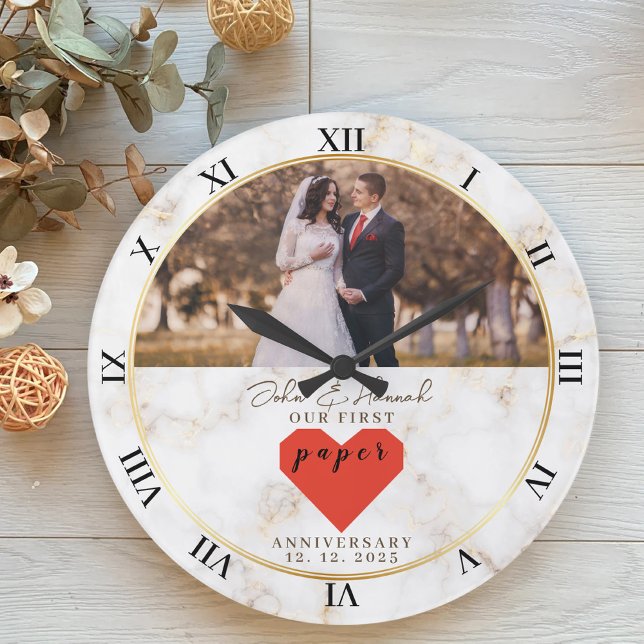 1st Wedding Anniversary Personalised Paper Wedding Large Clock (Creator Uploaded)