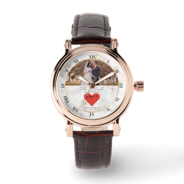 1st Wedding Anniversary Personalised Paper Wedding Watch (Front)