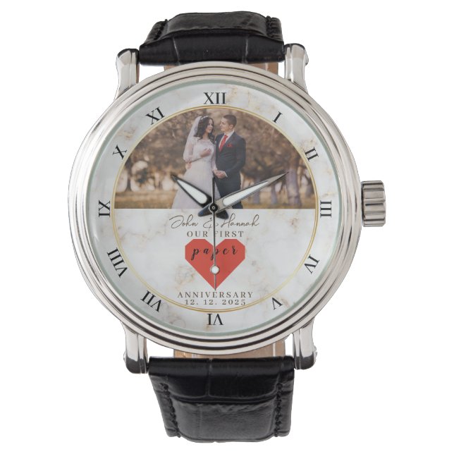 1st Wedding Anniversary Personalised Paper Wedding Watch (Front)