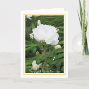 1st Wedding Anniversary Rose + Buds Elegant Card