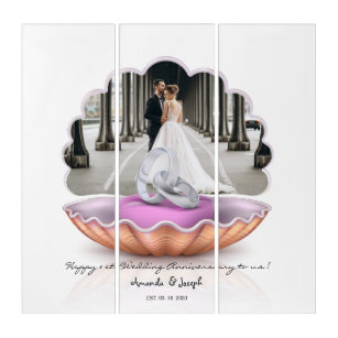 1st Wedding Anniversary Seashell Rings Photo Triptych