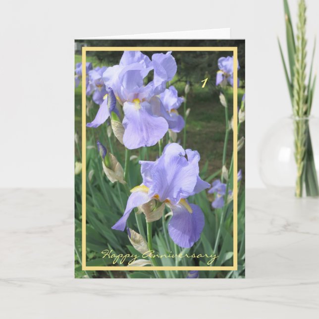 1st Wedding Anniversary Wishes Elegant Irises Card (Front)