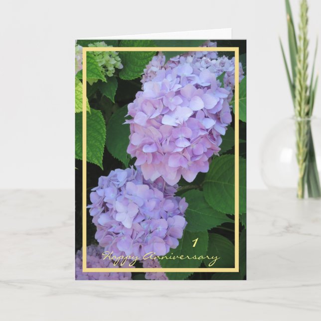 1st Wedding Anniversary Wishes Purple Hydrangeas Card (Front)