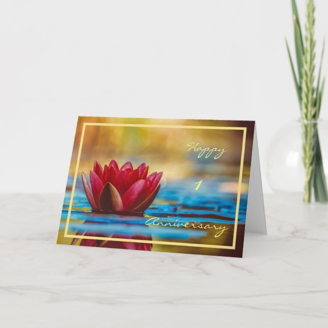 1st Wedding Anniversary Wishes Water Lily Elegant Card (Front)