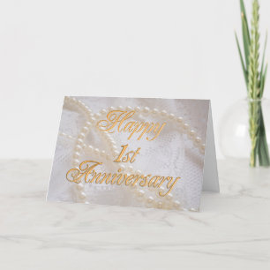 1st wedding anniversary with lace and pearls card