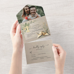 1st Wedding Paper Anniversary Papercut Crane Photo All In One Invitation