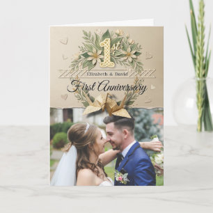 1st Wedding Paper Anniversary Papercut Crane Photo Card