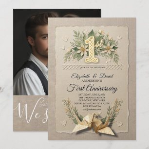 1st Wedding Paper Anniversary Papercut Crane Photo Invitation