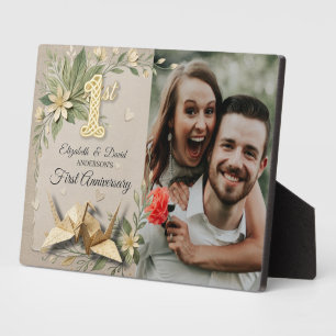 1st Wedding Paper Anniversary Papercut Crane Photo Plaque