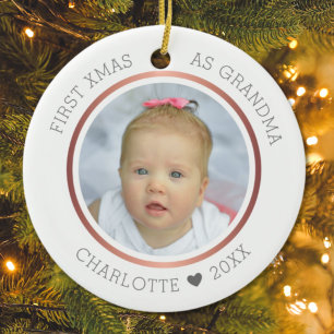 1st Xmas As Grandma Modern Two Photo Ceramic Ornament