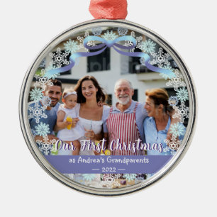 1st Xmas New Baby Grandparents Soft Blue Purple Metal Ornament