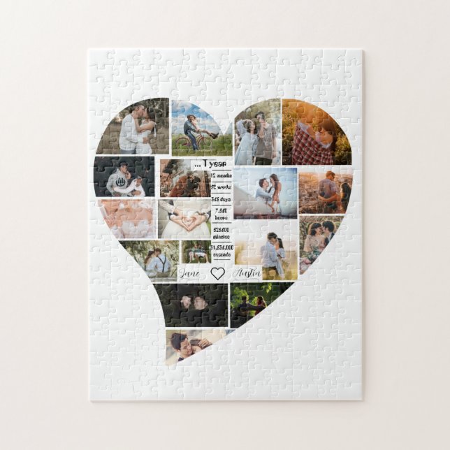 1st Year Anniversary Heart Shaped Photo Collage Jigsaw Puzzle (Vertical)