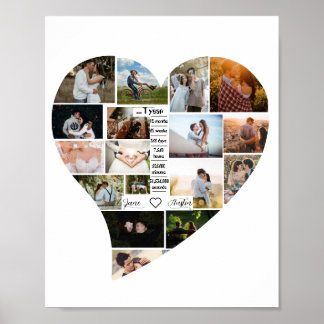 1st Year Anniversary Heart Shaped Photo Collage  Poster