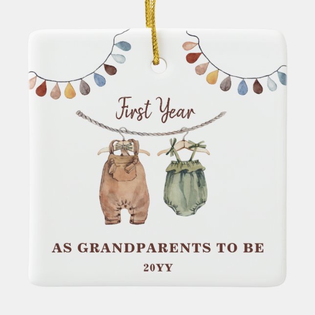 1st Year as Grandparents to be baby announcement  Ceramic Ornament (Front)