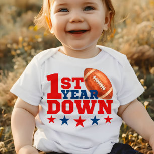 1st Year Down American Football Sports Baby Bodysuit