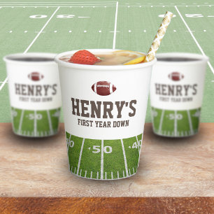 1st year down Football Boy's Birthday Paper Cups