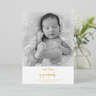1st Year Grandparents B/W Baby Photo Christmas Foil Holiday Card