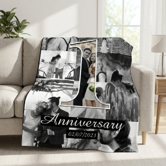 1st year marriage anniversary photo collage fleece blanket