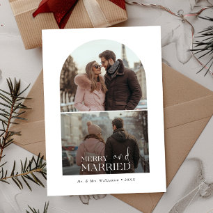 1st Year Merry and Married Arch Photo Christmas Holiday Card