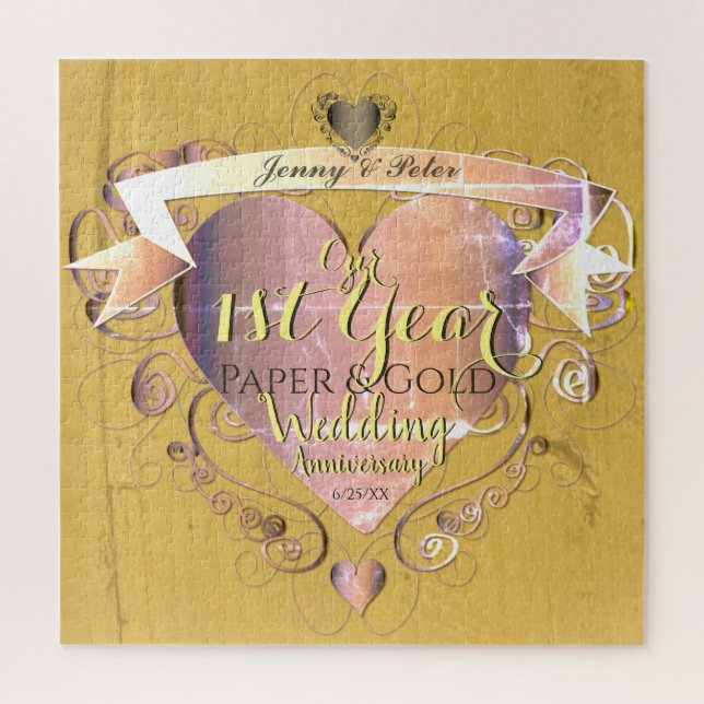 "1st Year Paper&Faux Gold Wedding Anniversary" Jigsaw Puzzle (Vertical)