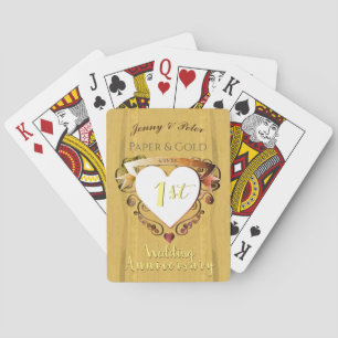"1st Year Paper & Gold Wedding Anniversary" Playin Playing Cards