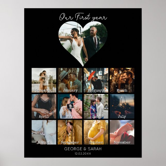 1st year photo anniversary gift calendar 12 months poster (Front)