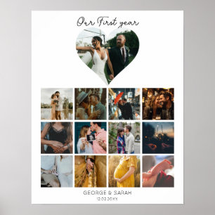 1st year photo anniversary gift calendar 12 months poster