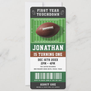 1st Year Touchdown Football Birthday Party Ticket Invitation