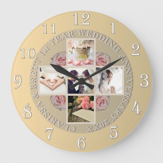 1st year Wedding Anniversary5/photos RoseGold Col Large Clock (Front)
