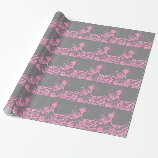 1thegreatwaveredblackbig-005 wrapping paper (Unrolled)